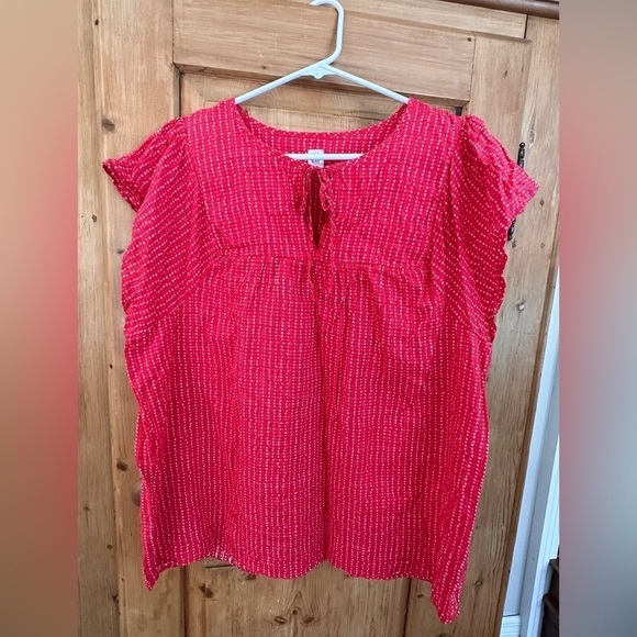 Gap Cap Sleeved Lightweight Red & White Top Size Large Tall - Picture 4 of 10